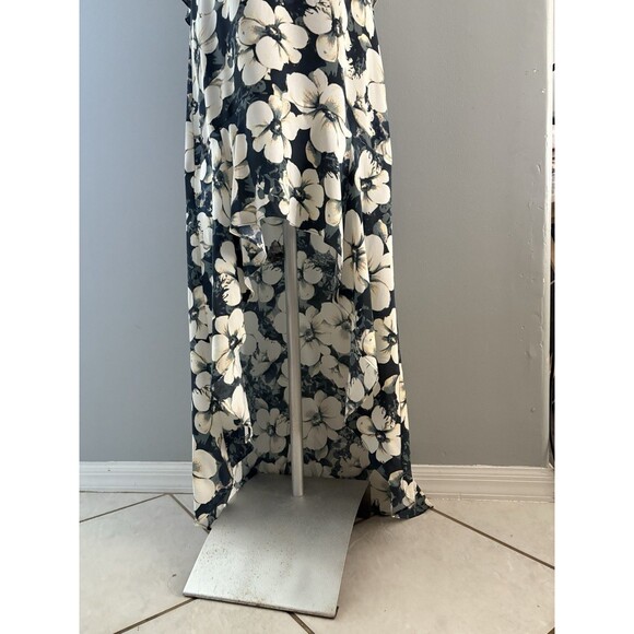 INTERMIX Silk Maxi Dress Size S Green Floral Hi-Low Spaghetti Strap Lightweight - Picture 5 of 16